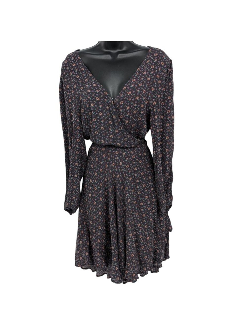 Floral Wrap‎ Mini Dress Long Sleeve Flowy Cottage Dainty Prairie Festival Large